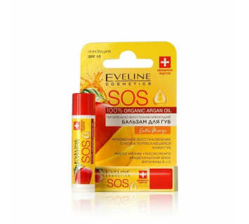 Бальзам для губ Eveline SOS 100% Organic Argan Oil Exotic Mango питат.–восст SPF10 4,5г.